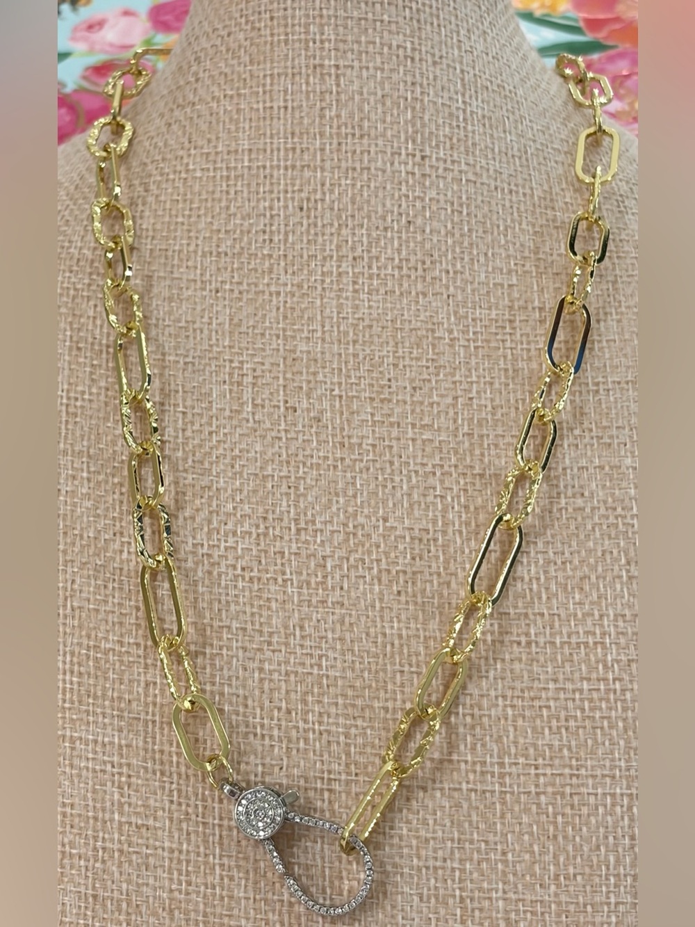 NEW purchased from Freida Rothman-Gold Tone Link Necklace with Pave Clasp